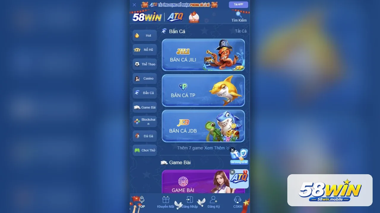 Sảnh bắn cá online tại 58WIN