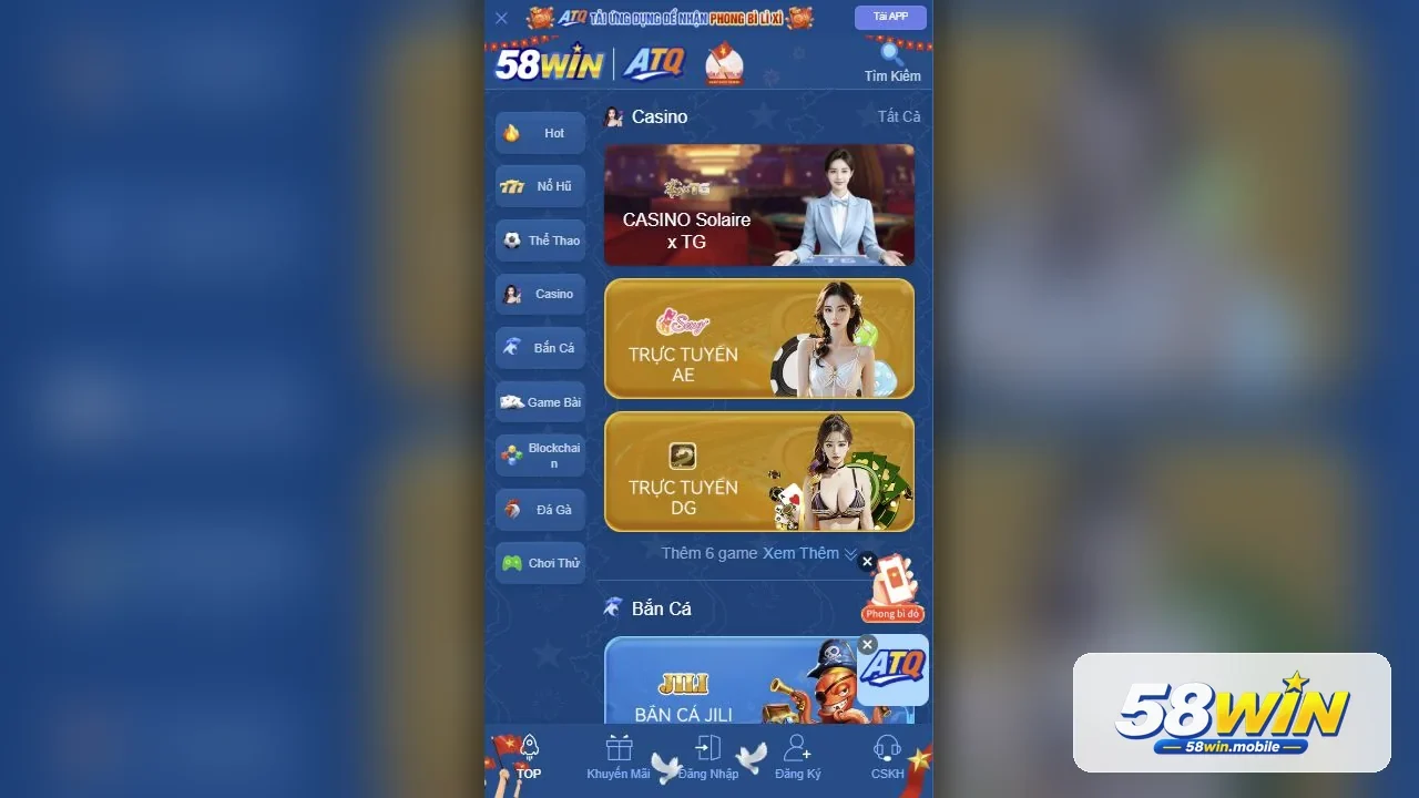 Giao diện sảnh live casino tại 58WIN