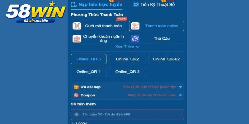 Nạp rút 58WIN được xử lý theo từng bước