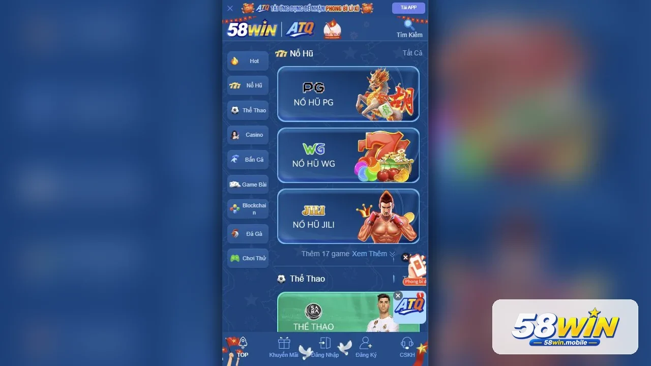 Kho nổ hũ và slot tại 58WIN