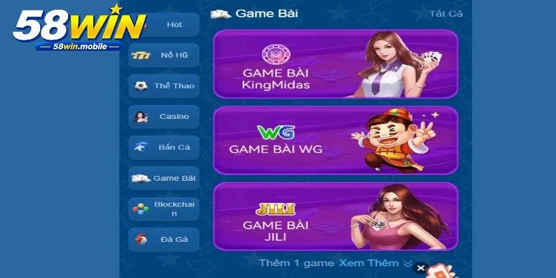 Tài xỉu và game bài 58WIN dễ theo dõi 